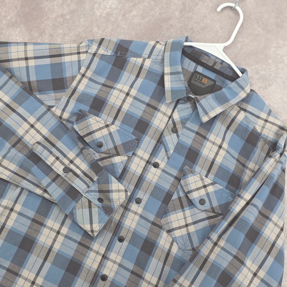 5.11 Tactical Mens Large Blue Plaid Long Sleeve‎ Button Down RAPIDraw Shirt